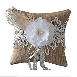 EBTOYS Wedding Ring Pillow Burlap Jute Ring Bearer Pillow 7.8&7.8inch