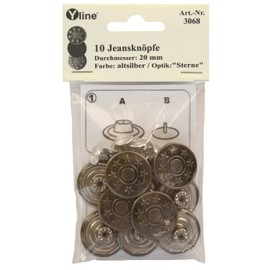 Yline 10 Jeans Buttons, Antique Silver, 20 mm, Metal Buttons, Seamless, in SB Pack, sl, 3068