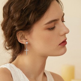 OIDEA Zircon Magnetic Earrings for Men Women: Non Pierced Cross Earrings Stainless Steel Magnet Earrings Hanging Dangle Drop Hinged Clip on Earrings Jewelry Gifts Silver