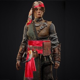 KOTORA Pirate Costume Pirate Head Scarf Bandanas Belt Waist Sash Medieval Belt Pouch Coin Purse Leather Hook Festival Sets (Pattern-Red 2Pouch)