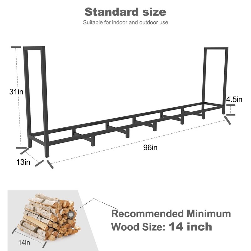 BALIE SPACE 8ft Outdoor Firewood Rack Holder with 14 Support
