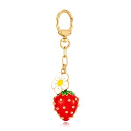 WOWORAMA Heart Bow Charm Keychain for Women Pearl Bow Tennis Bag Charm Ball Keyring Gold Heart Purse Charms for Handbags, Flower Strawberry, One Size