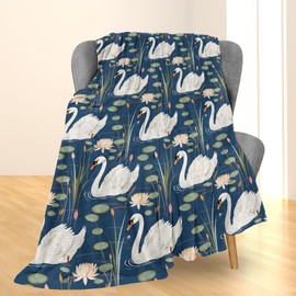 Ti Caldi White Swan and Lily Pad Blanket, Soft Warm Fuzzy Lightweight Flannel Throw Blanket for Couch, Bed, Decor, Travel & Outdoor, Cozy Blankets for Adults Kids Women Men 60×50 in