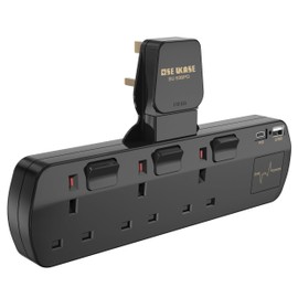 SE UKASE 3 Way Plug Extension with PD 18W USB-C, Surge Protection & Neon Indicator,UK Multi Plug Adaptor Max 2990W, Multiplug Socket Adapter Extender Wall Socket for Office, Kitchen,Bedroom