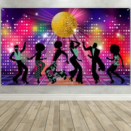 PMELCXD Disco Party Decorations Supplies, Large Fabric 70s 80s 90s Disco Fever Dancers Backdrop for Disco Theme Party, Vintage Let's Glow Crazy Shining Neon Night Birthday Photography Photo Booth
