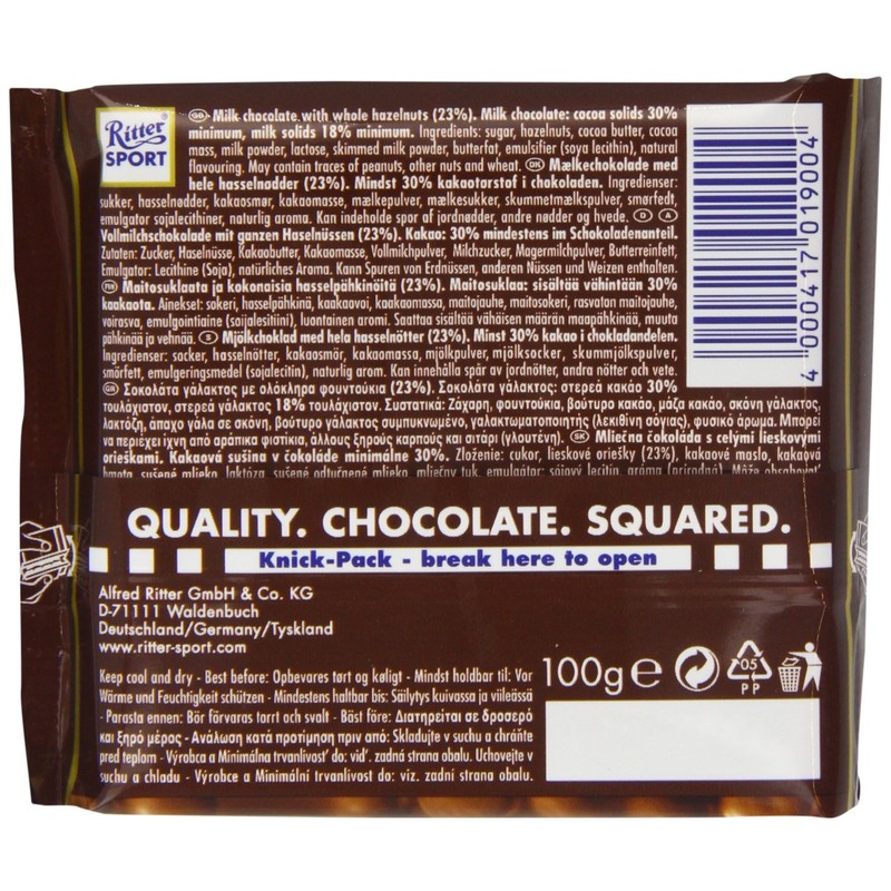 Ritter Sport Whole Hazelnuts 100 g (Pack of 5)
