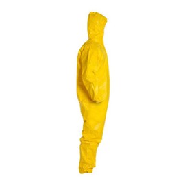 DuPont QC122SYL2X00 Tychem QC Chemical Protection Coveralls with Serged Seams, Front Zipper Closure, Attached Hood & Sock Boots, Elastic Face & Elastic Wrists, 2XL, Yellow