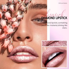 Noerrors Metallisches Nude Glitzer Lippenstift, Intensiver Glanz Lippenstift, Transferfester Diamant Cremig Braun Pink Lang anhaltendes Lippen-Make-up für Frauen Mädchen