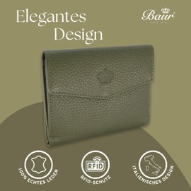 Baur Women's Genuine Leather Wallet with RFID Protection, Small Wallet, Many Card Slots, Wallet with Press Stud Closure, Women's Wallets, olive, Classic