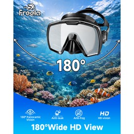 Freela Adult Dry Snorkel Set Gray Filter Lens Scuba Diving Mask with Nose Cover for Men Women Youth, Safety Tempered Glass 180° Wide View, Anti Fog No Leak Snorkeling Gear for Swimming, Diving