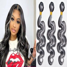 GzorOuzr Human Hair Bundles P1B/Grey Body Wave Bundle Hair Weave Hair Extensions Grade 8A Brazilian Remy Hair Wet And Wavy P1B/Grey Bundles 8 8 8 Inch