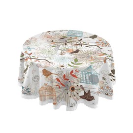 JUMBEAR Round Tablecloth Polyester Circular Table Cloth Beautiful Water Resistant Spill Proof Large Table Cover for Dining Kitchen Party 60inch (Flower3)