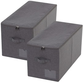 Pack of 2, Folding Clothing Wardrobe Storage Bins with Dust proof Lid, Large Size Storage Baskets for Bedroom Closet, Wardrobe Organizer, Such as Sweaters, Down Jackets, Blankets, Black Gray