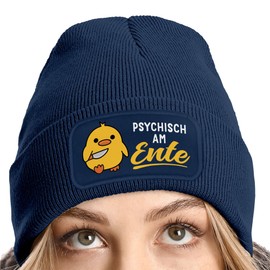 MoonWorks® Women's Beanie Patch Knitted Hat Saying Meme Funny Psychic on the Duck Women's Hat, darkblue