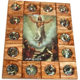 Holy Land Market Stations of The Cross Icon Plaque All in Olive Wood from Bethlehem (29 x 24 cm or 11.5 x 9.5 inches) (Risen - Resurrected)