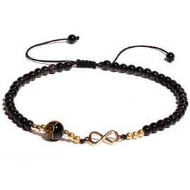 XHUUU Infinity Charms Ankle Bracelets for Women Black Agate Beaded Anklet Bring Wealth Good Luck Wealth Prosperity Healing Crystals Beach Foot Chain Jewelry Gifts