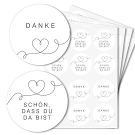 dv1219 Round Wedding Sticker Set – Elegant Design Line Heart Design 48 Pieces – 24 x Thank You – 24 x Schön, dass du da bist – 4 cm Diameter – Perfect Addition to Wedding Decoration