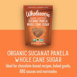 Wholesome Sweeteners 32-Ounce Organic Sucanat Panela Whole Cane Sugar, Fair Trade, Non-GMO Project Verified, Gluten Free & Vegan for Baking, Sprinkling and More, 1 Pack