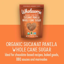 Wholesome Sweeteners 32-Ounce Organic Sucanat Panela Whole Cane Sugar, Fair Trade, Non-GMO Project Verified, Gluten Free & Vegan for Baking, Sprinkling and More, 1 Pack