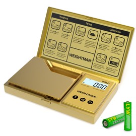WEIGHTMAN Digital Scale Gram, 200g/0.01g Pocket Scale Gold Titanium Plating, LCD Backlit Display, Mini Jewelry Scale with 6 Units, Auto Off, Tare Function for Food, Coins, Battery Included