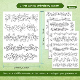 BENECREAT 4 Style 27Pcs Flower Border Water Soluble Hand Sewing Stabilizers, Long Rattan Flowers Tear Away Water Soluble Embroidery Patterns for Carves, Shirts, Coats, Bags, Towels