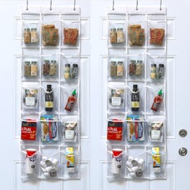 Simple Houseware 2-Pack Clear Over the Door Hanging Pantry Organizer (52" x 18") with 15 Pockets Each, Cabinet Hanging Storage for Kitchen