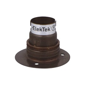 ElekTek Antique Brass B22 Batten 52mm Base BC Bayonet Cap Lamp Holder with Shade Ring, NOT for BESA Conduit Box - Made in UK