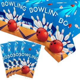 KEFAN 4 Pcs Bowling Birthday Party Tablecloths Supplies, Rectangle Bowling Theme Birthday Party Table Cover, 51 x 86 Inch