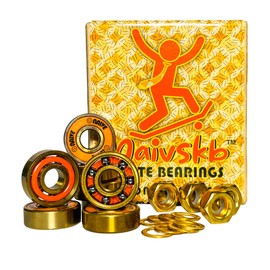 Naivskb Skateboard Bearings 8 Pack - Premium Titanium Coated ABEC9 Set w Lock Nuts & Washers Replace Longboards,Cruisers,Roller Skates,Golden(Anti-Rust,608-2RS,8x22x7mm)
