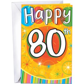 Chuck's Card-O-Rama 80th Birthday Card - Excellent Card Stock, Envelope Included - 5" x 7.75" - YOU SAVE $1.50 - Packaged in Extra Sturdy Mailer - 88089