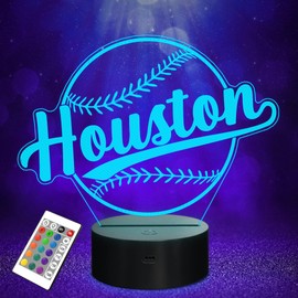Baseball Gifts, Baseball Night Ligh, 3D Illusion Lamp for Boys Gift 16 Changing Color Remote Control Kids Room Lighting Ball Decor (Houston)