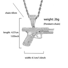 Gold Men's Punk Gun Necklace Pendant Choker Chain,Gold Plated Hip Hop Disc Rhinestone Gun Pistol Necklaces Pendants for Men Game Gifts Accessories (Sliver)