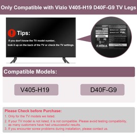 Yaotieci TV Legs Only for Vizio TV Legs V405-H19 D40F-G9, Not for Other TV Models, Only for Vizio TV Replacement Stand We Listed wr Screws Set and Instructions, Easy to Install