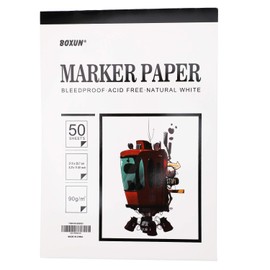 BOXUN Premium 50 Sheets Sketch Marker Paper Pad, Bleedproof Artist Drawing Paper, 8.27 x 11.69 Inch