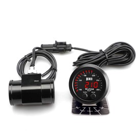 ZHSYMX Universal 52mm Water Temperature Gauge 100-300F(38-150C) Electronic Red Digital LED DC12V/24V for Car Automotive with Joint Pipe Radiator Sensor Adaptor Black 34MM