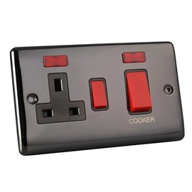 Caradok 45A switch neon 13A switched socket neon Black Nickel, Metal Switch