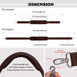 ZINZ Shoulder Strap, 57" Padded Adjustable Shoulder Bag Straps Replacement for Bags with D-Ring (Brown, 003)