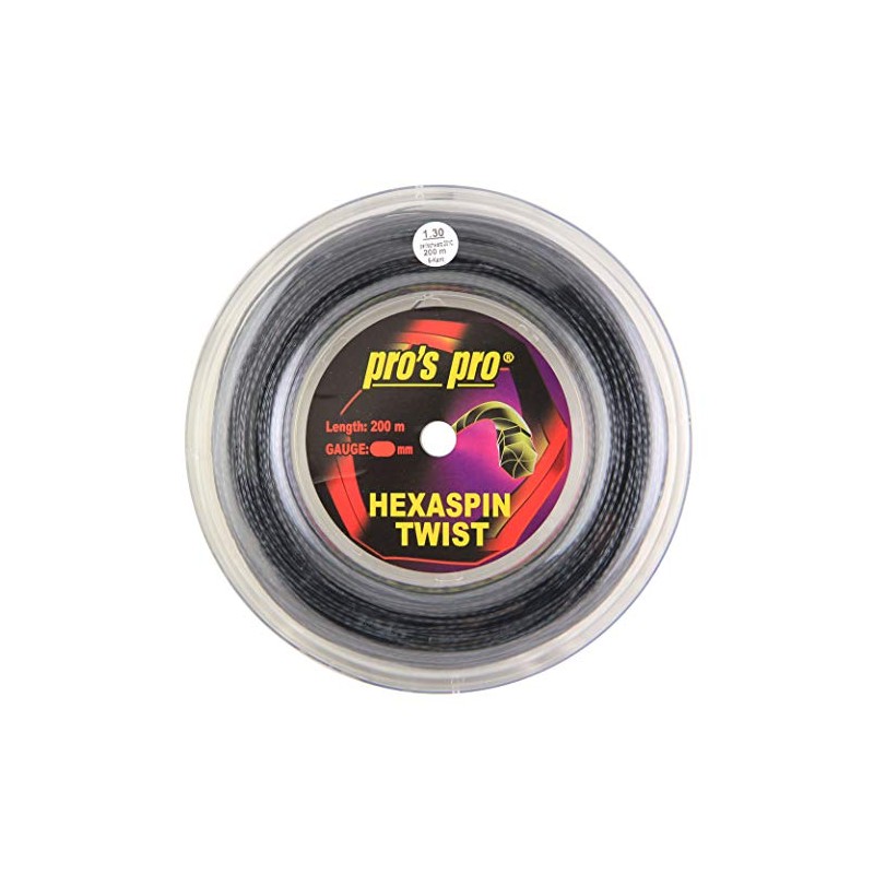 Pro's Pro Hexaspin Twist Tennis String Reel 200m (Black, 1.30mm)