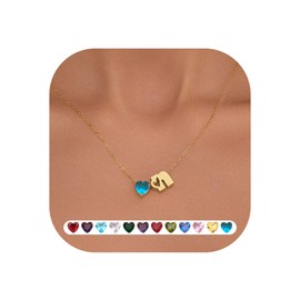 Initial Birthstone Necklace for Women Trendy , Dainty 14K Gold Necklace with Initial Birthday Gifts for Her Teen Stuff Letter A-Z Pendant Mothers Day Necklaces Gifts for Mom Daughter Sister Christmas
