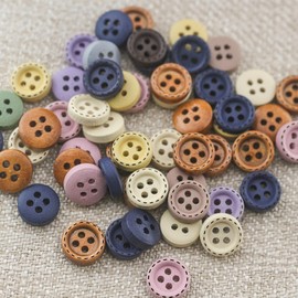 SUQ 100 Pieces Mixed Buttons, Colourful Buttons, 100 Pieces Buttons for Crafts/Sewing/Replacement, Round Wood Plastic, 10 mm 4-Hole Charming Flower Beads, for Christmas Crafts DIY Crafts Decoration