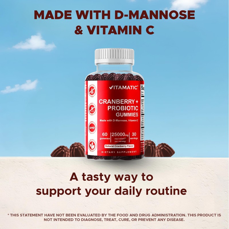 Vitamatic Vegan Cranberry Gummies with D-Mannose, Probiotics & Vitamin C