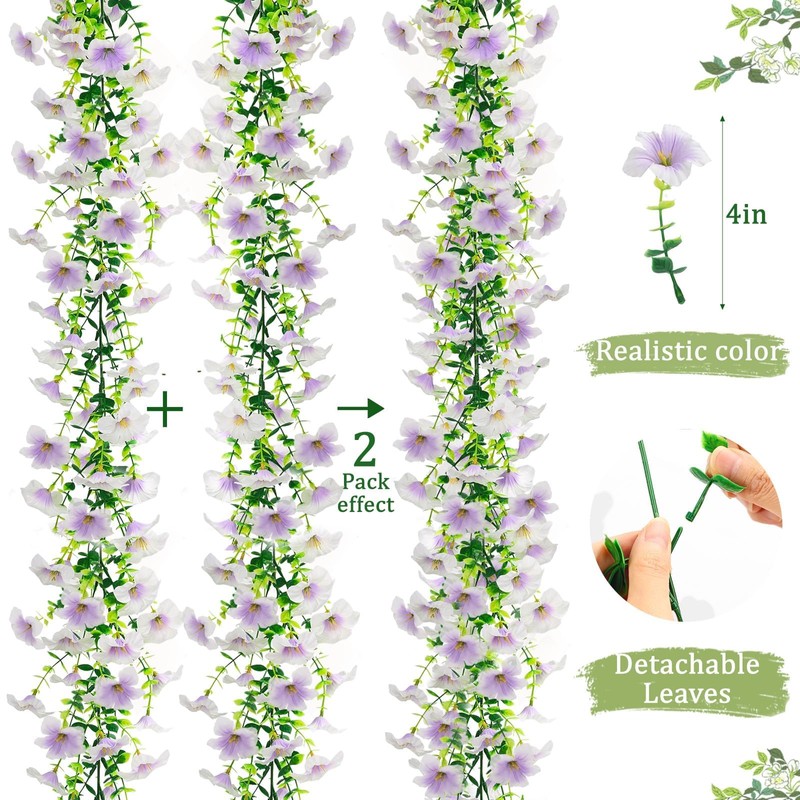 Eucalyptus Garland with White Petunias Flowers Fake Flowers,6FT-2Pcs