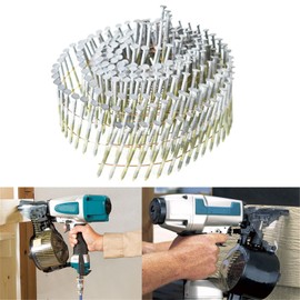 mitoharet 15-Degree Collated Wire Coil Siding Nails 2Inch x 0.092Inch 3600 Count Full Round-Head, Ring Shank, Hot-Dipped Galvanized for Rough Nailing of Lathing and Sheathing Materials