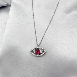 Evil Eye Necklace for Women | Sliver Plated Cubic Zirconia Inlay Evil Eye Pendant Necklace | 2mm Figaro Chain Necklace 18/22 inches