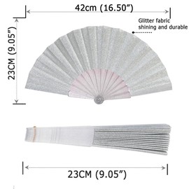 HeyToo 9inch Glitter Women Handheld Fan With Shining Transparent Fan Rib for Wedding,Church,Festival,Dance,Party Prom,Club,EDM Accessory Silver