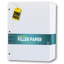 Always23 Loose Leaf Paper, 3-Hole, Filler Paper, College Ruled Paper, 8.5 x 11, 200/Pack