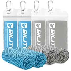 BILITOK Superfiber Ice Towel Neck, Soft Breathable Cold Towel Cooling, Yoga, Sports, Golf, Gym, Camping, Running, Fitness, Exercise and More Activities, 4 Packs (Blue/Gray)