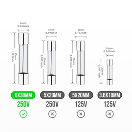 PIONFYNES (Pack of 20) 1A Fast-Blow Fuse 1Amp 250V Glass Fuses 0.24 x 1.18 inch / 6 x 30 mm(1Amp) (F1AL, 250V)