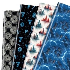 Pineraap Dreamscape Wrapping Paper 12 Sheets Mystical Dimensional Designs,Lightning,Fog City,Cryptic Symbols,Abstract Vortex Gift Wrap for Mystery Lovers,Sci-Fi Fans,20"×28"