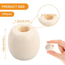 PTJJXA Natural Wooden Balls, Macrame Beads, Large Hole, Natural Wooden Beads 15 mm with Hole, Wooden Beads for Threading, Wooden Beads, Unfinished Craft Beads for DIY Bracelet, Jewellery, 200 Pieces